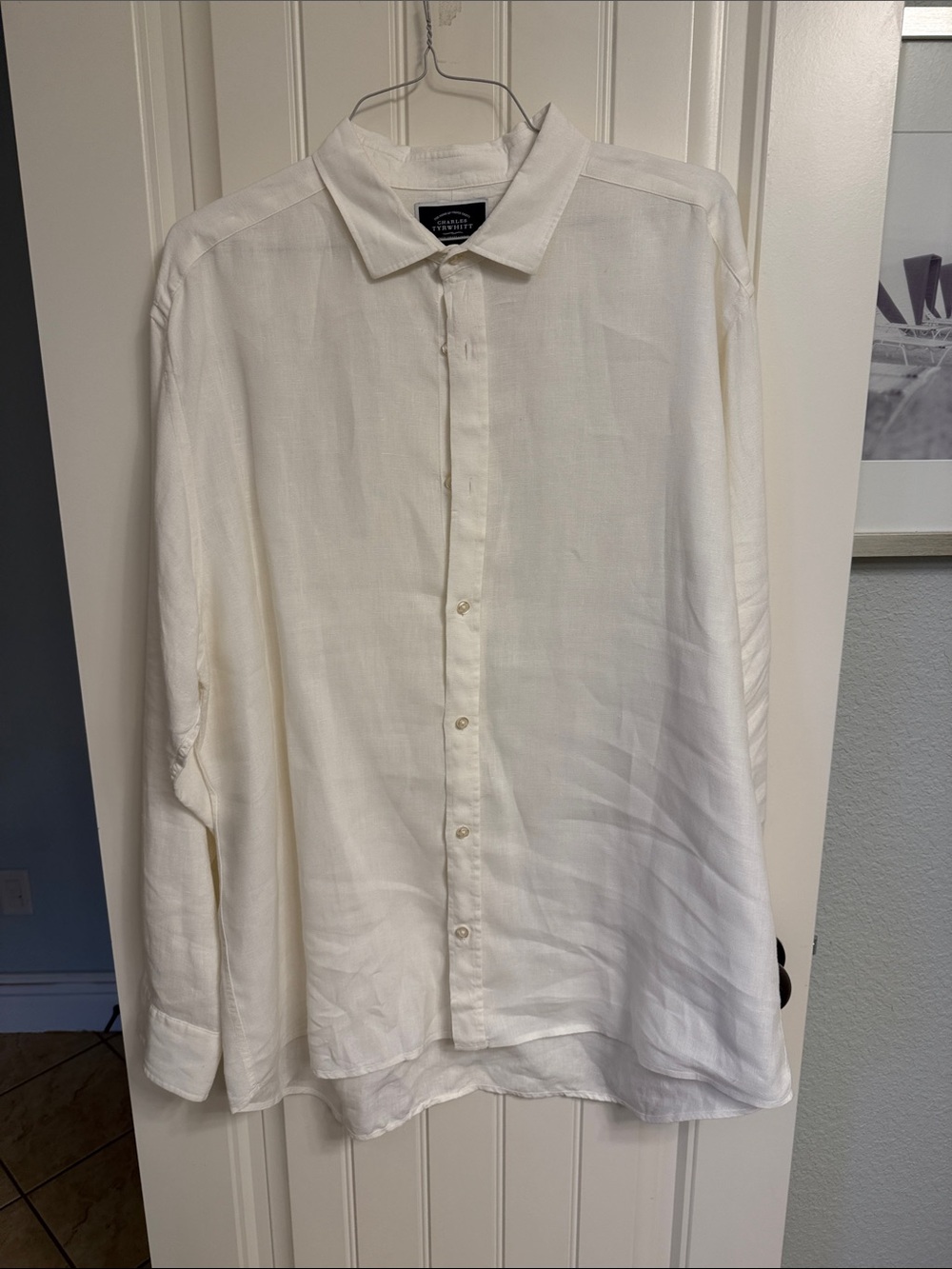 Charles Tyrwhitt Men's White linen Shirt